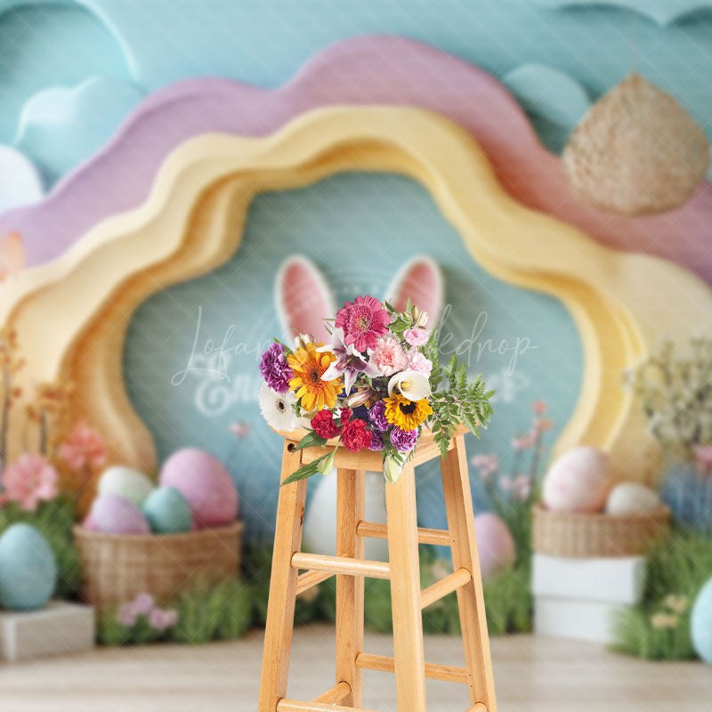 Lofaris Colorful Wall Bunny Egg Floral Easter Photo Backdrop