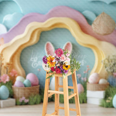 Lofaris Colorful Wall Bunny Egg Floral Easter Photo Backdrop