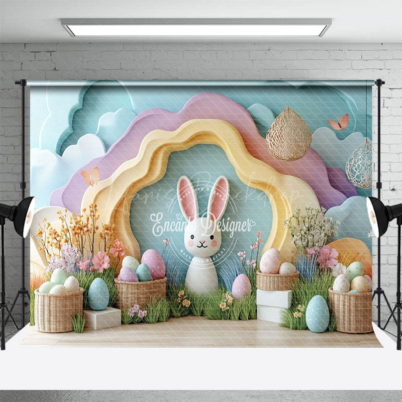 Lofaris Colorful Wall Bunny Egg Floral Easter Photo Backdrop