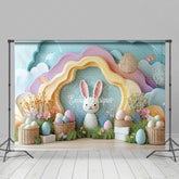 Lofaris Colorful Wall Bunny Egg Floral Easter Photo Backdrop