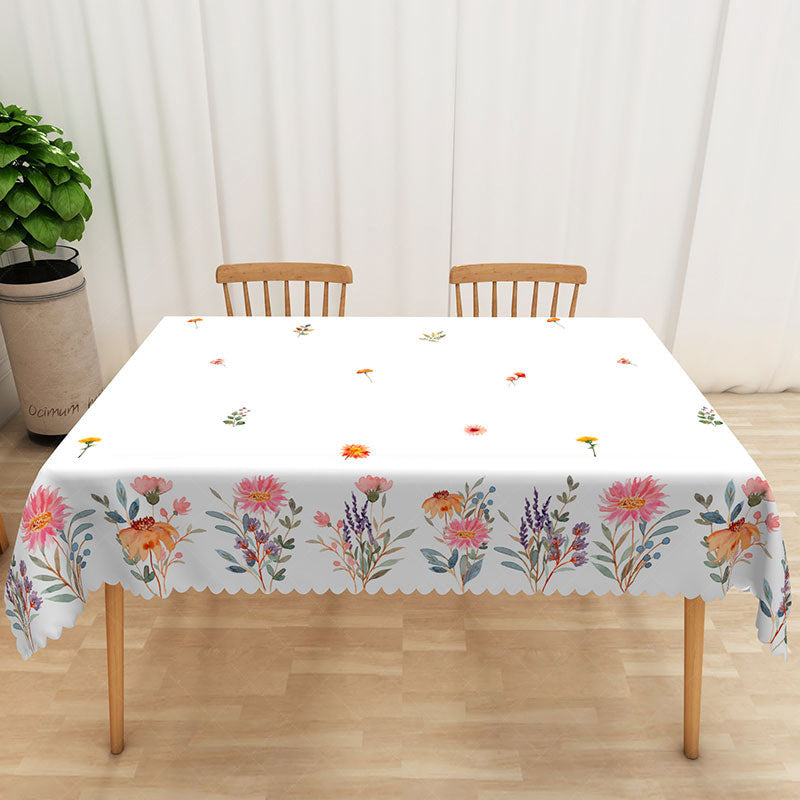 Lofaris Colorful Wildflower Rectangle Tablecloth on White for Spring Garden Party and Botanical Dining Decor
