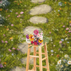 Lofaris Colorful Wildflowers Green Grass Path Photo Backdrop