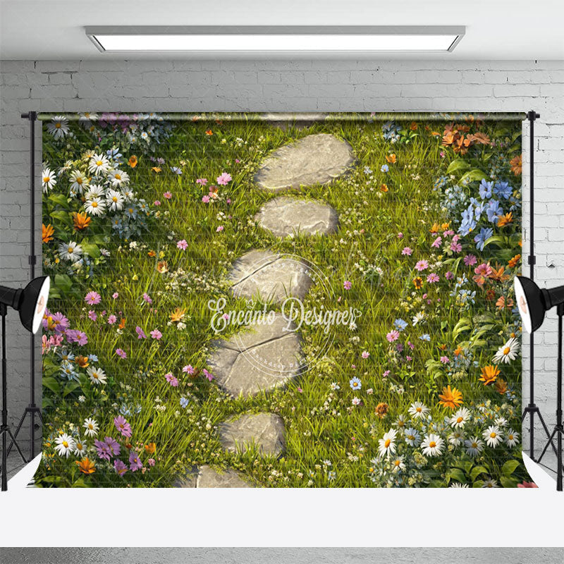 Lofaris Colorful Wildflowers Green Grass Path Photo Backdrop