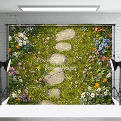 Lofaris Colorful Wildflowers Green Grass Path Photo Backdrop