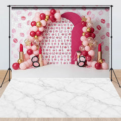 Lofaris Combo Set Backdrop Pink Makeup Theme with Lipsticks and Balloons for Girls Birthday Party Decoration