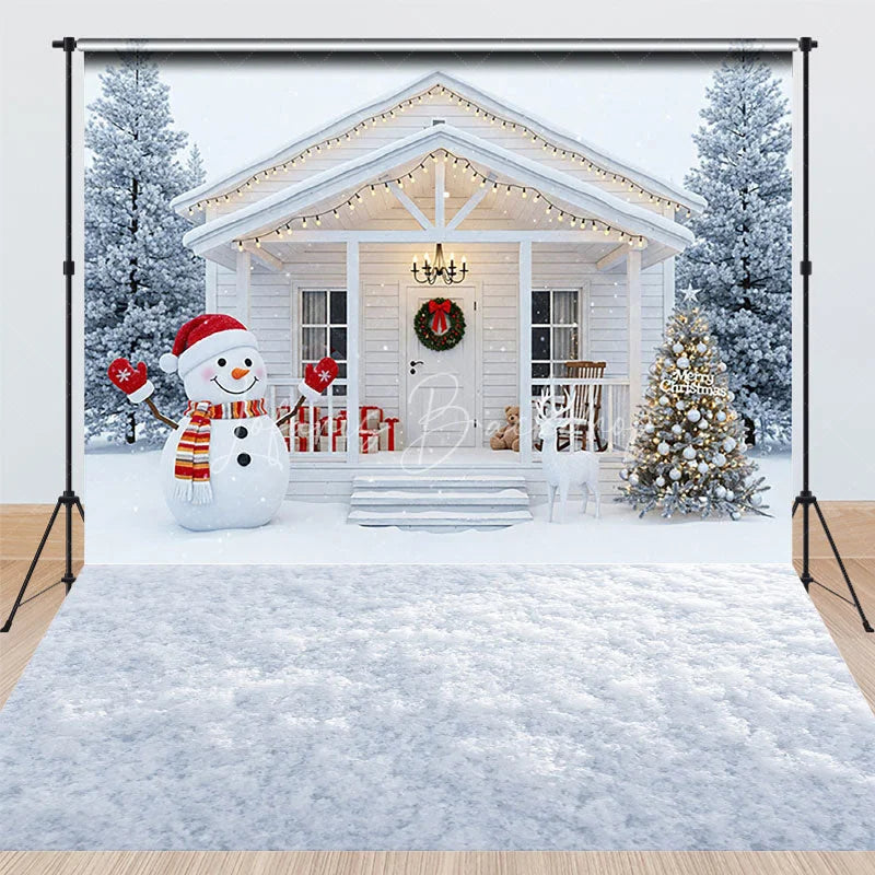 Lofaris Combo Set Backdrop Winter White House Porch Snowman Photography Background