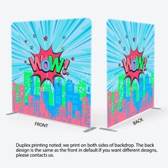 Lofaris Comic City Pop Art Double Sided Backdrop ’WOW!’ Cartoon Buildings Colorful Urban Theme Party Decor