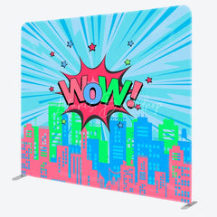 Lofaris Comic City Pop Art Double Sided Backdrop ’WOW!’ Cartoon Buildings Colorful Urban Theme Party Decor