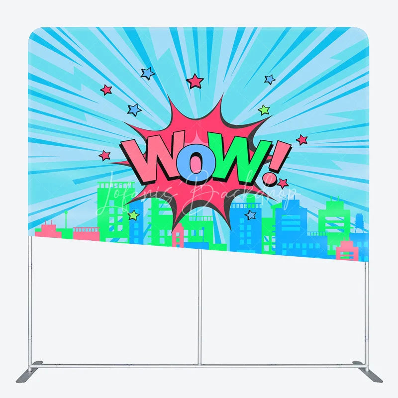 Lofaris Comic City Pop Art Double Sided Backdrop ’WOW!’ Cartoon Buildings Colorful Urban Theme Party Decor