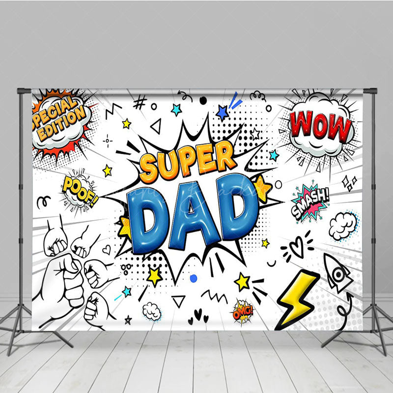 Lofaris Comic White Superhero Dad Happy Fathers Day Backdrop
