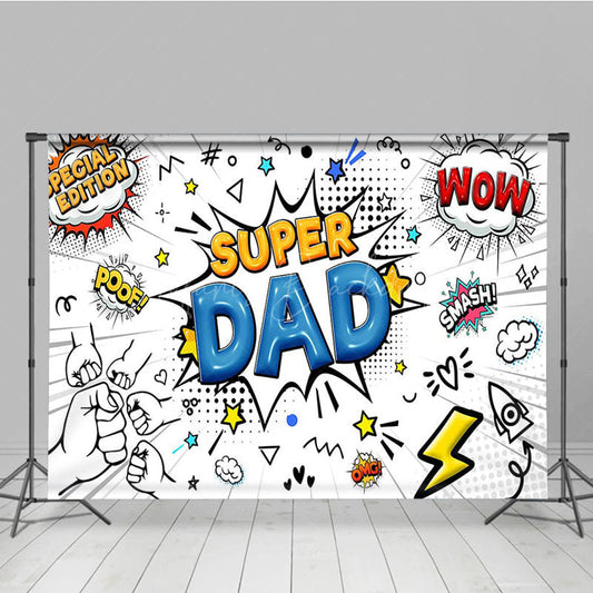 Lofaris Comic White Superhero Dad Happy Fathers Day Backdrop