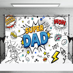 Lofaris Comic White Superhero Dad Happy Fathers Day Backdrop
