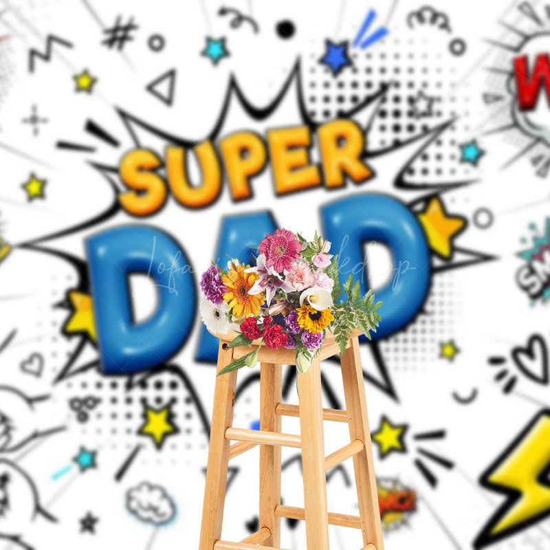 Lofaris Comic White Superhero Dad Happy Fathers Day Backdrop