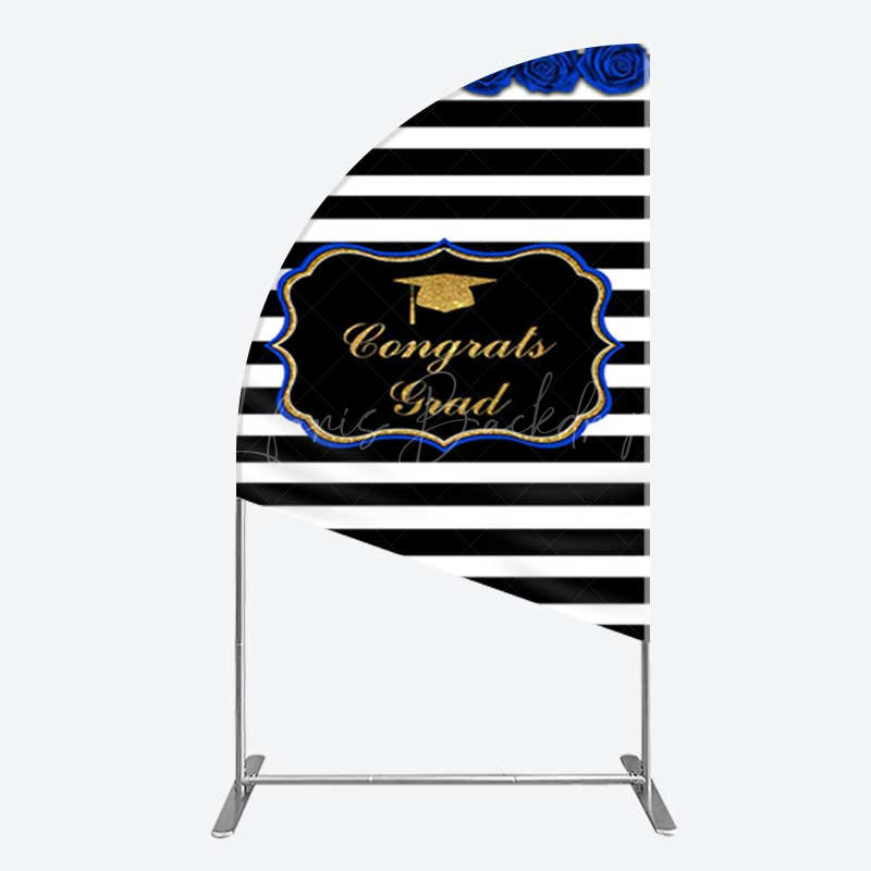 Lofaris Congrats Grad Royal Blue Flower Half Moon Arch Backdrop