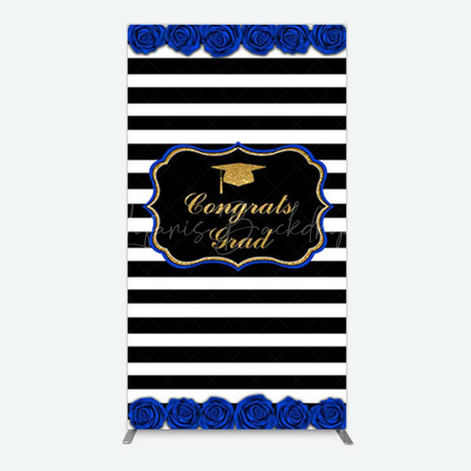 Lofaris Congrats Grad Royal Blue Flower Rectangle Backdrop