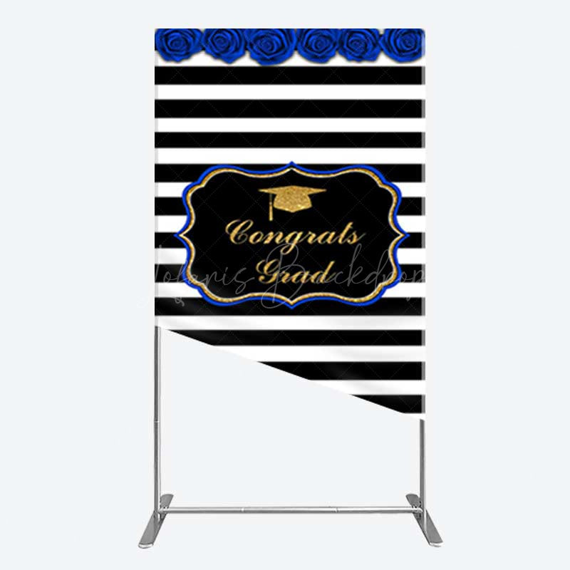 Lofaris Congrats Grad Royal Blue Flower Rectangle Backdrop