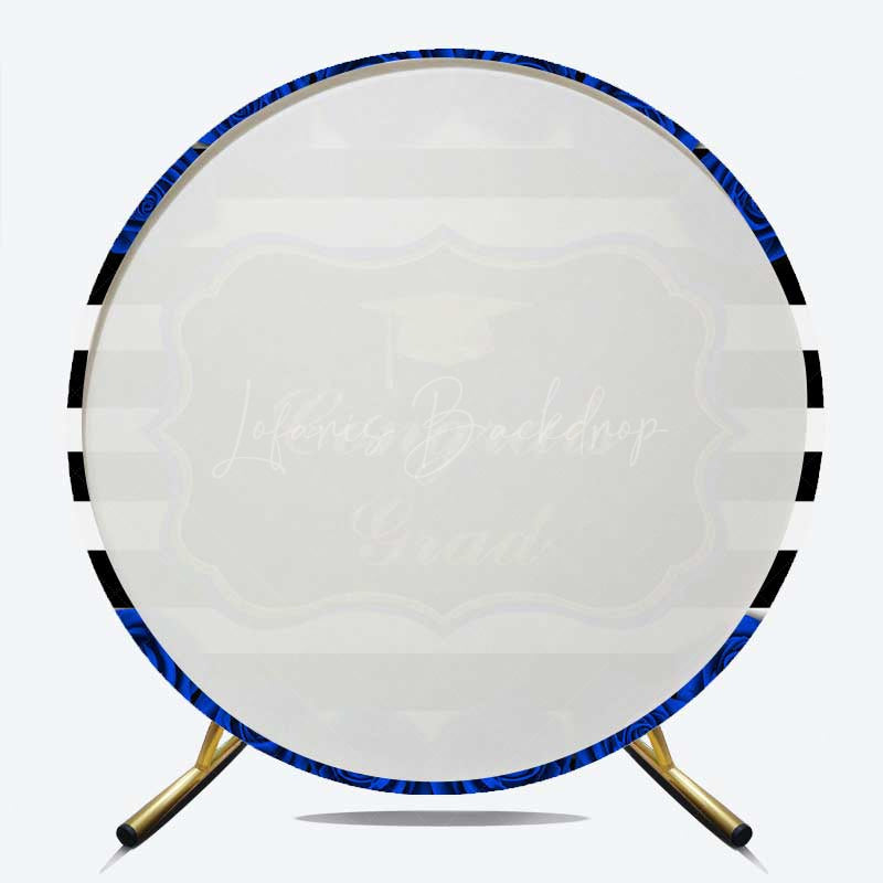 Lofaris Congrats Grad Royal Blue Stripes Round Backdrop