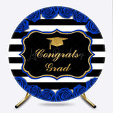 Lofaris Congrats Grad Royal Blue Stripes Round Backdrop