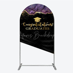 Lofaris Congratulations Graduates Arch Backdrop in Black and Gold Purple Agate with Glitter Elegant Grad Party Photo Booth