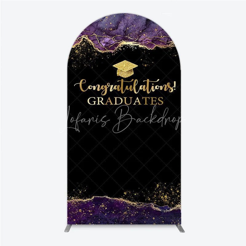 Lofaris Congratulations Graduates Arch Backdrop in Black and Gold Purple Agate with Glitter Elegant Grad Party Photo Booth