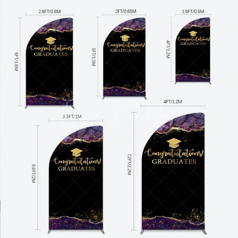 Lofaris Congratulations Graduates Half Moon Arch Backdrop in Black and Gold Purple Agate with Glitter Elegant Grad Party Photo Booth