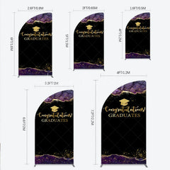 Lofaris Congratulations Graduates Half Moon Arch Backdrop in Black and Gold Purple Agate with Glitter Elegant Grad Party Photo Booth