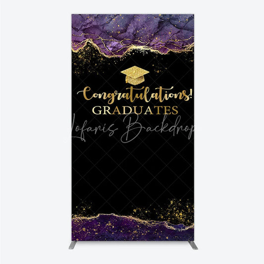 Lofaris Congratulations Graduates Rectangle Backdrop in Black and Gold Purple Agate with Glitter Elegant Grad Party Photo Booth