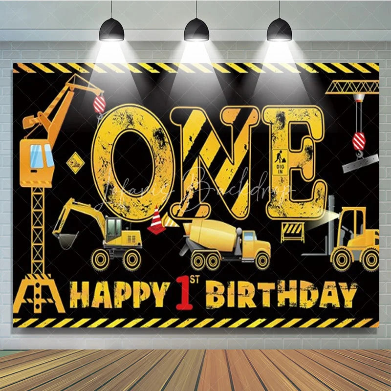 Lofaris Construction 1st Birthday Backdrop ONE Dump Truck Excavator Banner Boys First Party Supplies Photo Prop