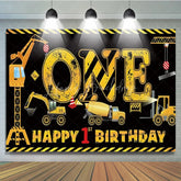 Lofaris Construction 1st Birthday Backdrop ONE Dump Truck Excavator Banner Boys First Party Supplies Photo Prop