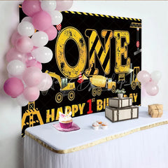 Lofaris Construction 1st Birthday Backdrop ONE Dump Truck Excavator Banner Boys First Party Supplies Photo Prop