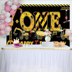 Lofaris Construction 1st Birthday Backdrop ONE Dump Truck Excavator Banner Boys First Party Supplies Photo Prop