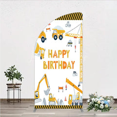 Lofaris Construction Half Moon Arch Backdrop Happy Birthday Vehicles Truck Crane Party Supplies Decor
