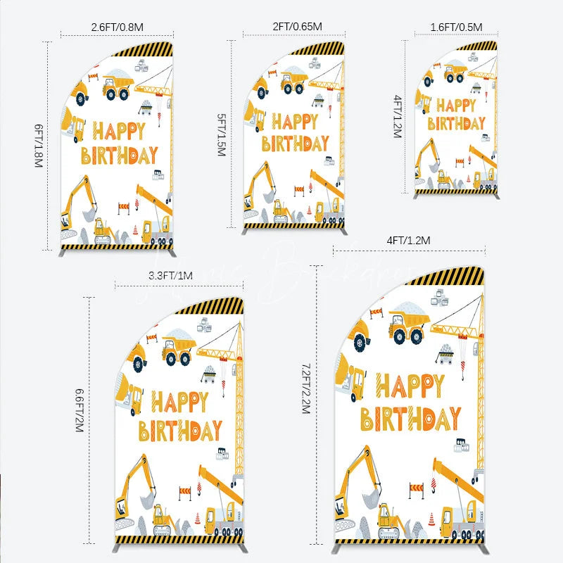Lofaris Construction Half Moon Arch Backdrop Happy Birthday Vehicles Truck Crane Party Supplies Decor