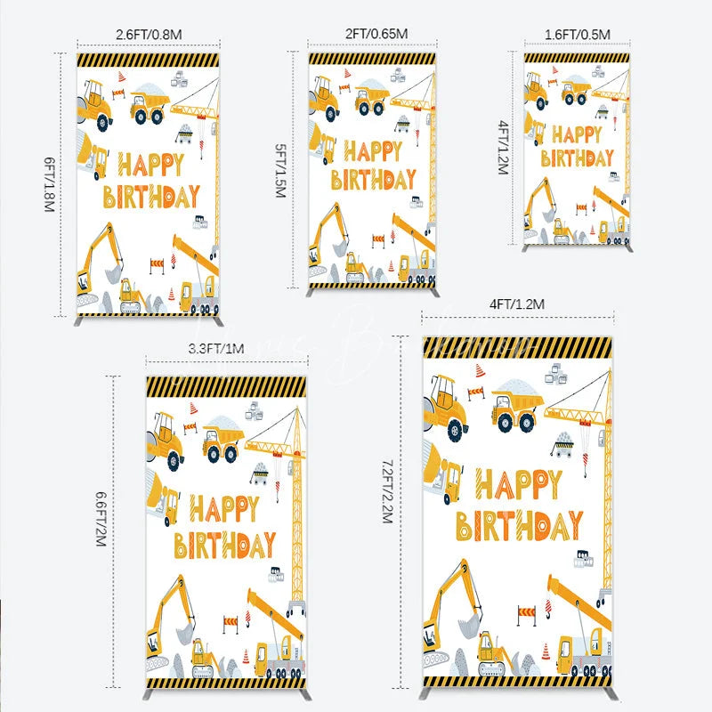 Lofaris Construction Rectangle Backdrop Happy Birthday Vehicles Truck Crane Party Supplies Decor