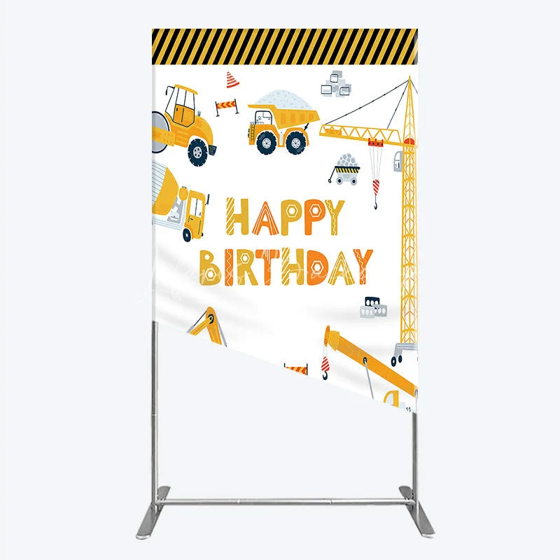 Lofaris Construction Rectangle Backdrop Happy Birthday Vehicles Truck Crane Party Supplies Decor
