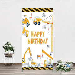 Lofaris Construction Rectangle Backdrop Happy Birthday Vehicles Truck Crane Party Supplies Decor