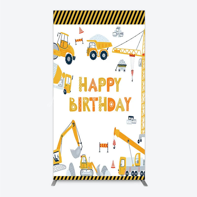 Lofaris Construction Rectangle Backdrop Happy Birthday Vehicles Truck Crane Party Supplies Decor