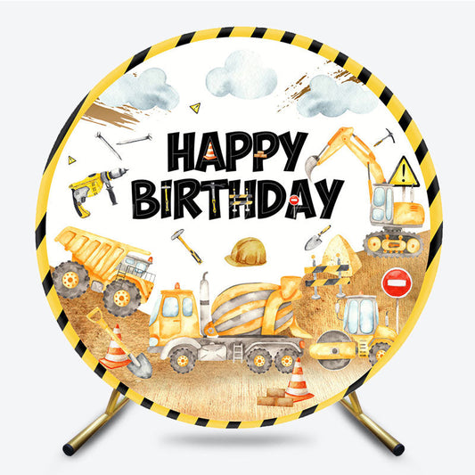 Lofaris Construction Site Circle Happy Birthday Backdrop