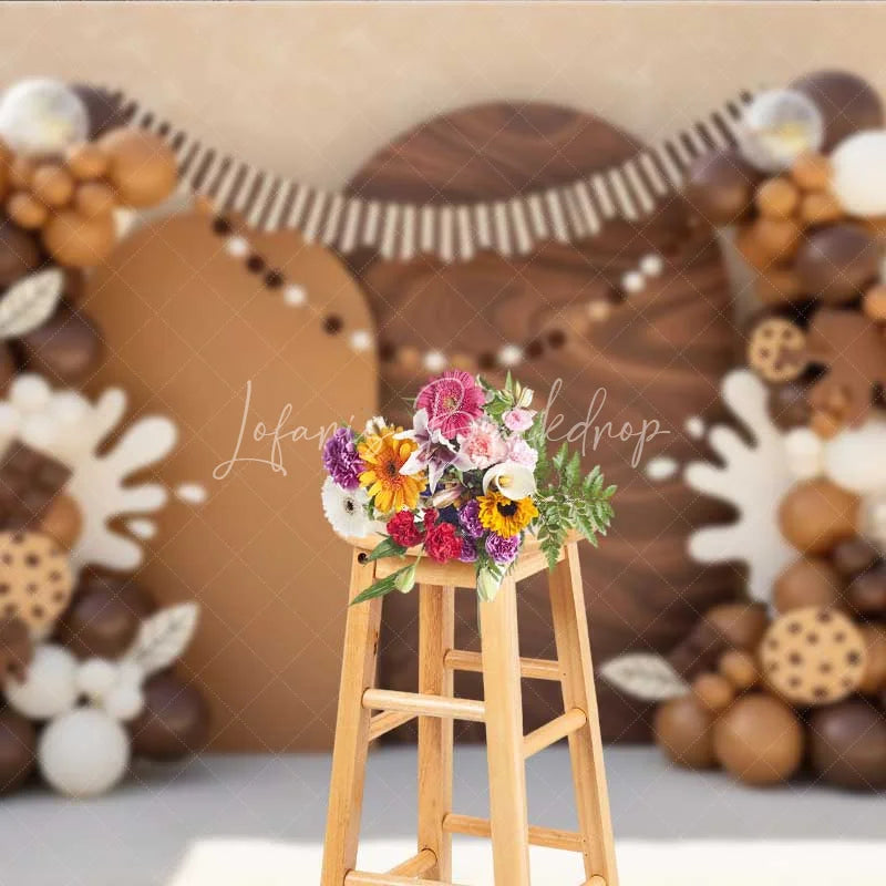 Lofaris Cookies and Milk Photography Backdrop Brown Balloons Chocolate Party Banner