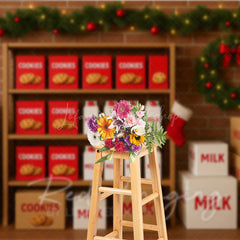 Lofaris Cookies for Santa Photography Backdrop Christmas Milk Stand with Garland Holiday Mini Session Background