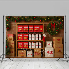 Lofaris Cookies for Santa Photography Backdrop Christmas Milk Stand with Garland Holiday Mini Session Background