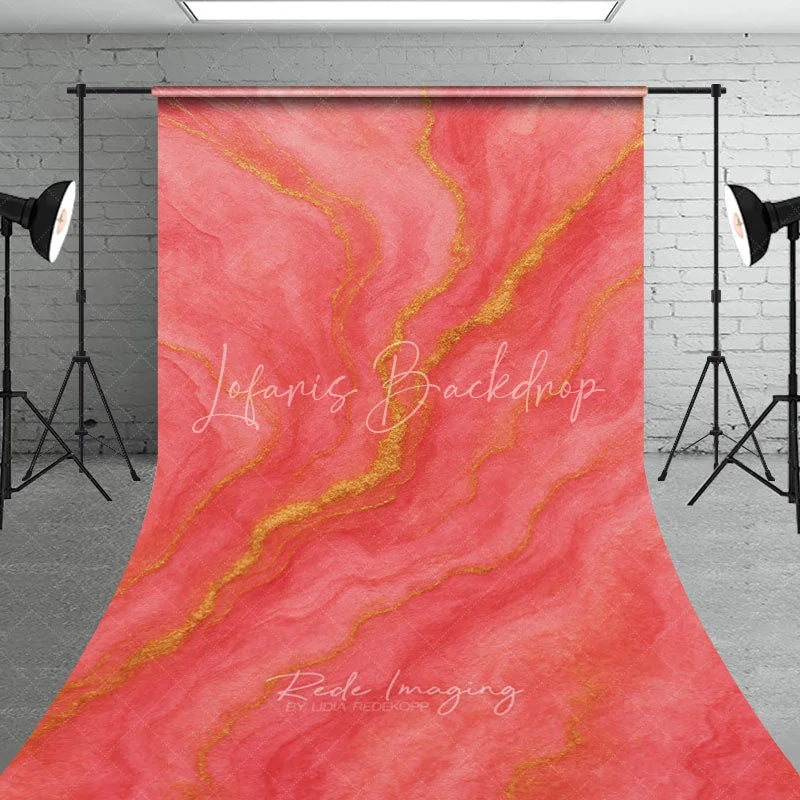 Lofaris Coral Pink and Gold Abstract Textured Sweep Backdrop Elegant Fluid Art Design for Studio Photography