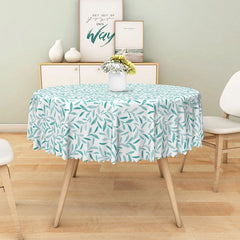 Lofaris Country Style Round Tablecloth with Green Leaf Motif on White for Rustic Farmhouse Kitchen Dining