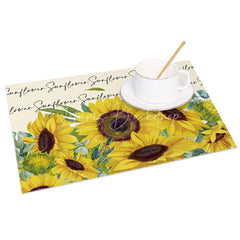 Lofaris Country Style Sunflower and Greenery Set of 4 Placemats for Rustic Farmhouse Kitchen Dining Decor