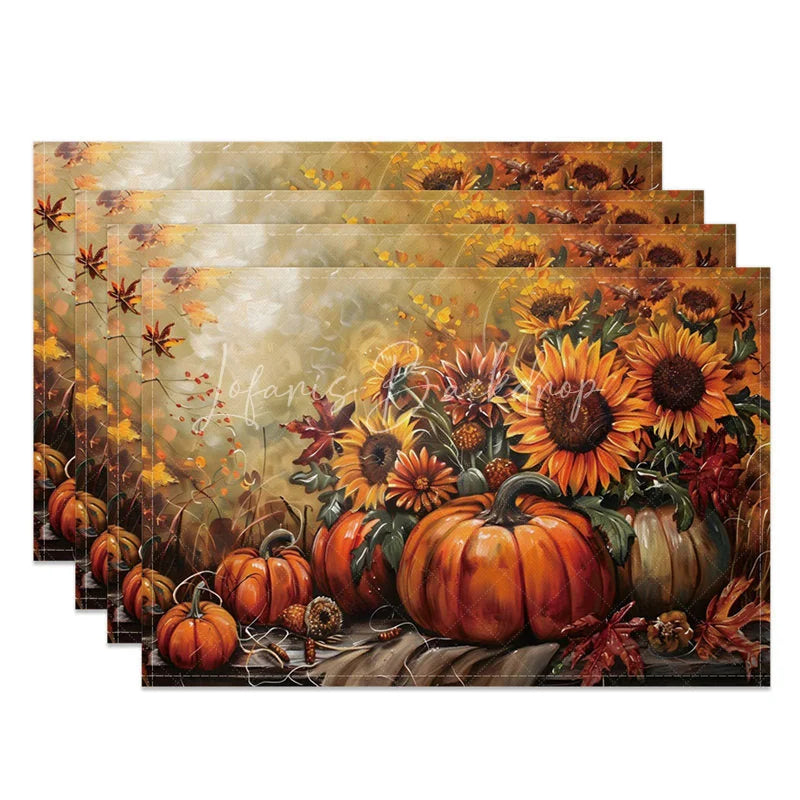 Lofaris Country Style Sunflower and Pumpkin Set of 4 Placemats for Fall Autumn Thanksgiving Table Decor