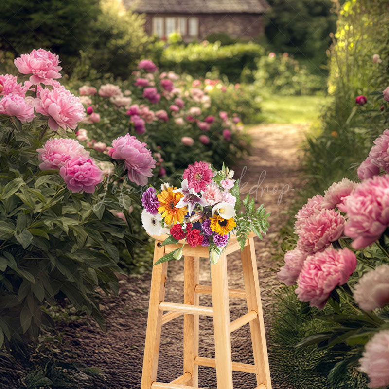 Lofaris Countryside Greenery Pink Floral Summer Backdrop