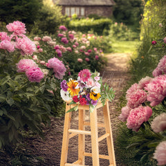 Lofaris Countryside Greenery Pink Floral Summer Backdrop