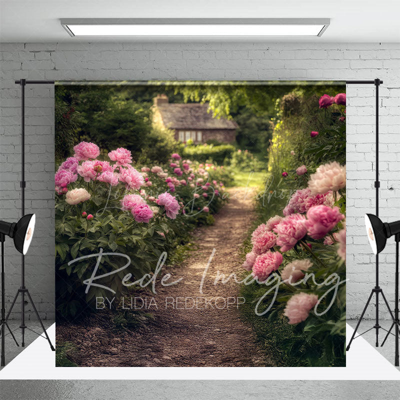 Lofaris Countryside Greenery Pink Floral Summer Backdrop