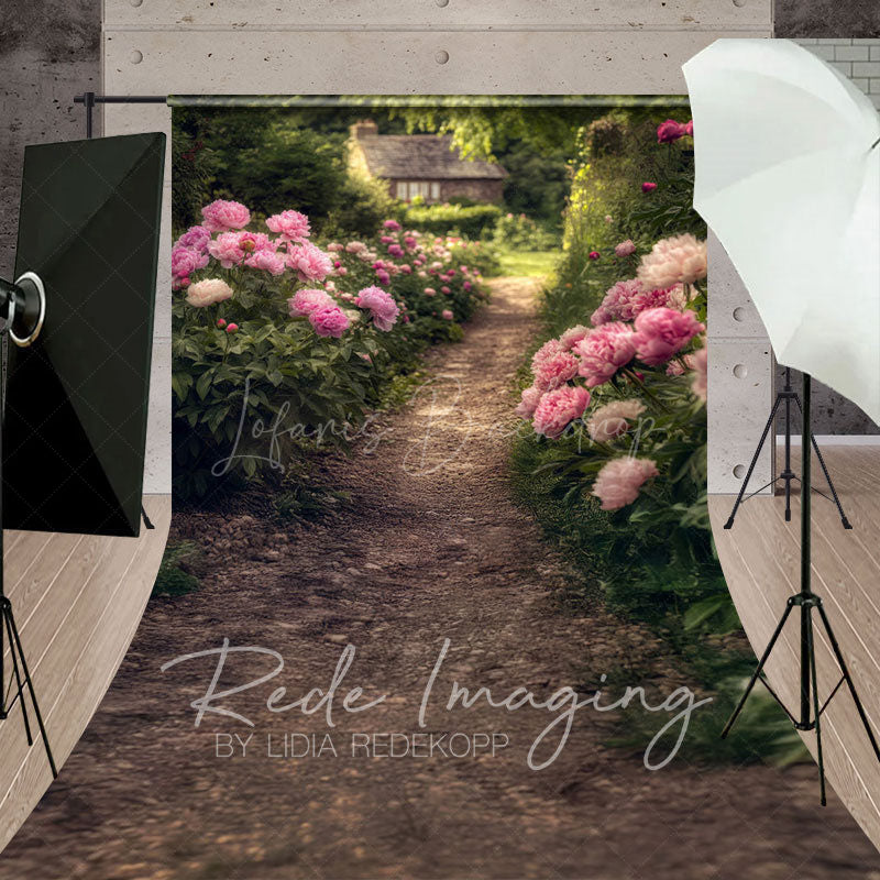 Lofaris Countryside Greenery Pink Floral Summer Sweep Backdrop