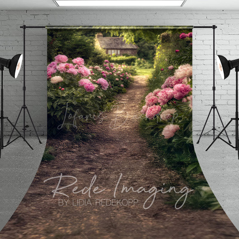 Lofaris Countryside Greenery Pink Floral Summer Sweep Backdrop